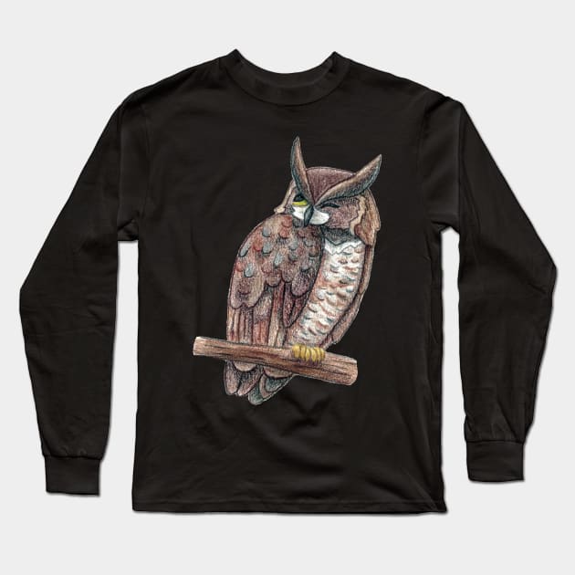 Great Horned Owl Long Sleeve T-Shirt by the-artsy-park